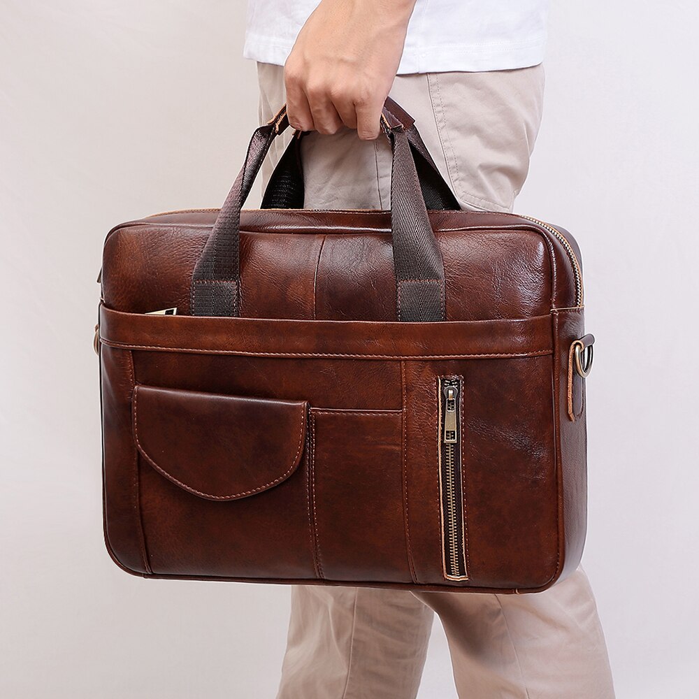 Genuine Leather 15 6 Briefcase Bag For Men